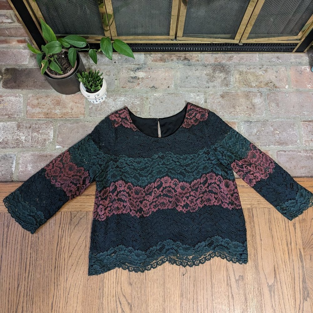 Tri Color Jewel Tone Lace Shirt